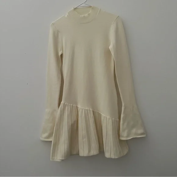 Meshki Blair Knit Mini Dress With Pleats - Ivory - Picture 8 of 15